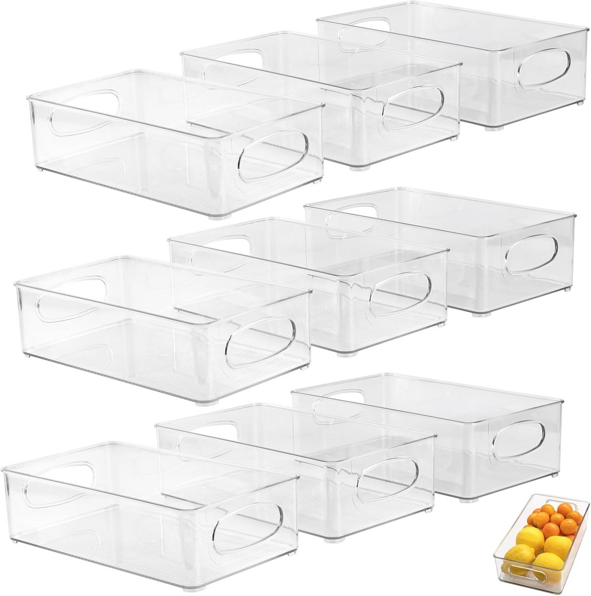 Set van 9 Stapelbare Koelkastorganizers - Doorzichtige Opbergdozen voor Keuken en Voorraadkast