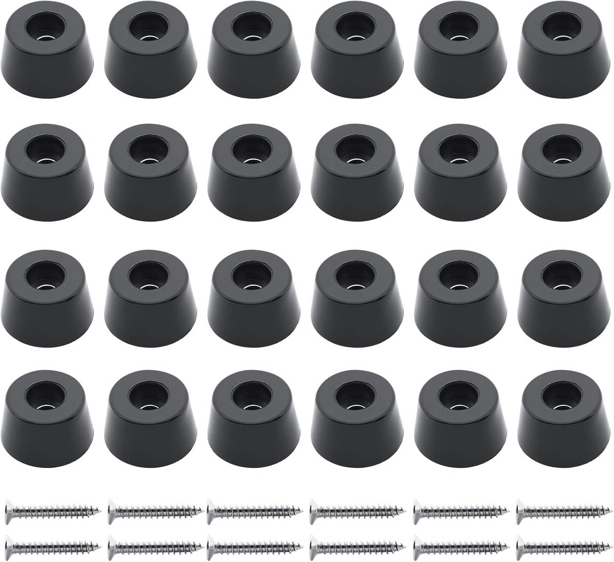 24x Zwarte Ronde Rubberen Voetjes met Schroeven (15mm) - Antislip Onderstel voor Snijplanken en Meubels