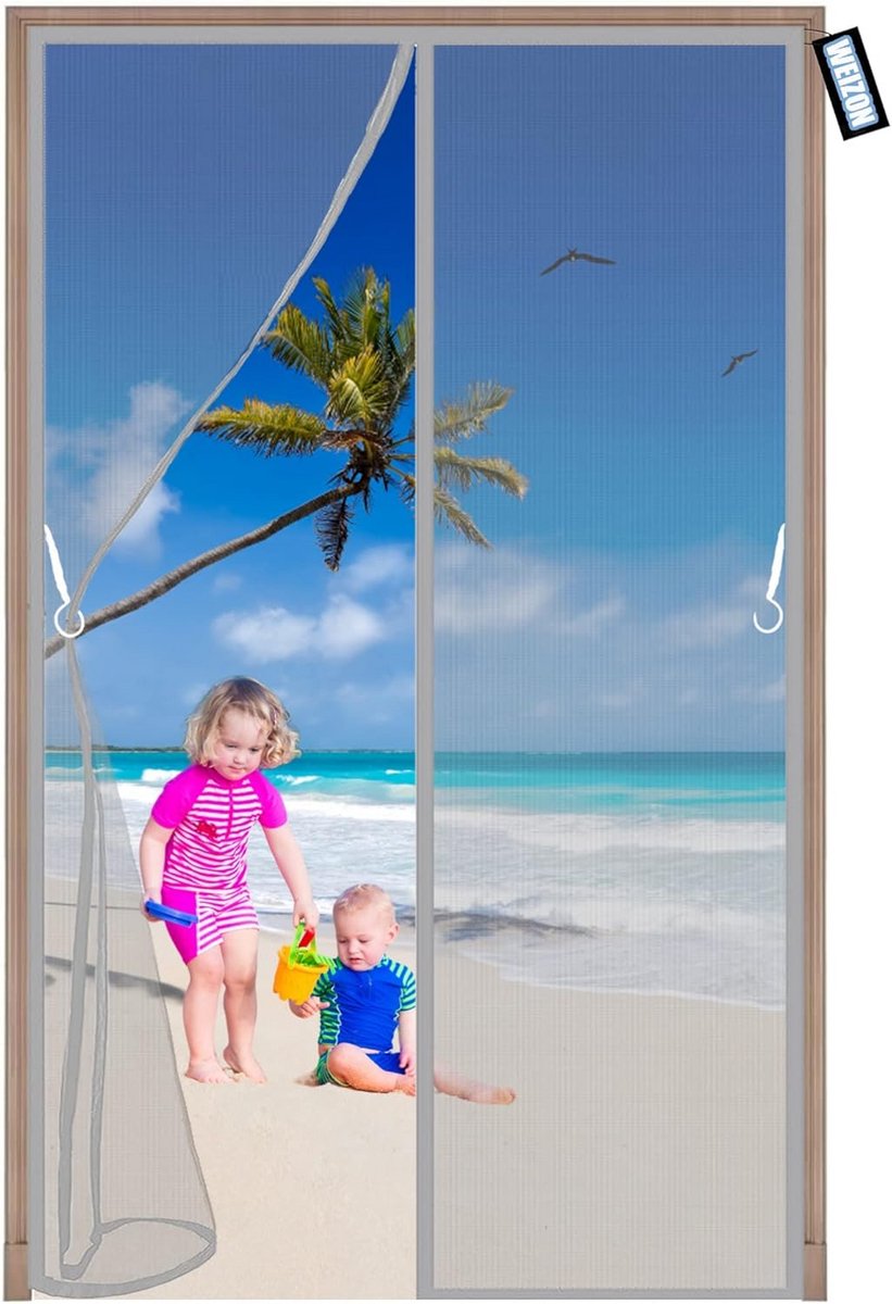 Magnetisch Hordeurgordijn Grijs 150x225cm Automatisch Sluitend Zonder Boren