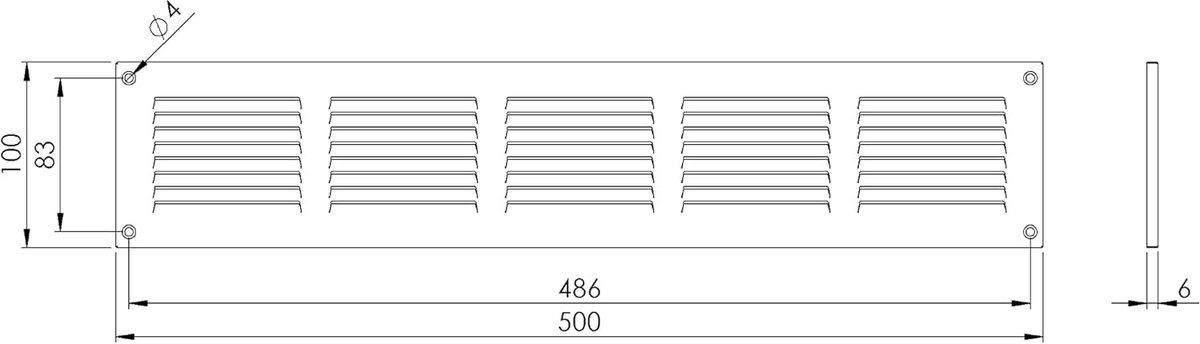 Zwart Stalen Ventilatierooster 500x100mm met Geïntegreerd Muggengaas