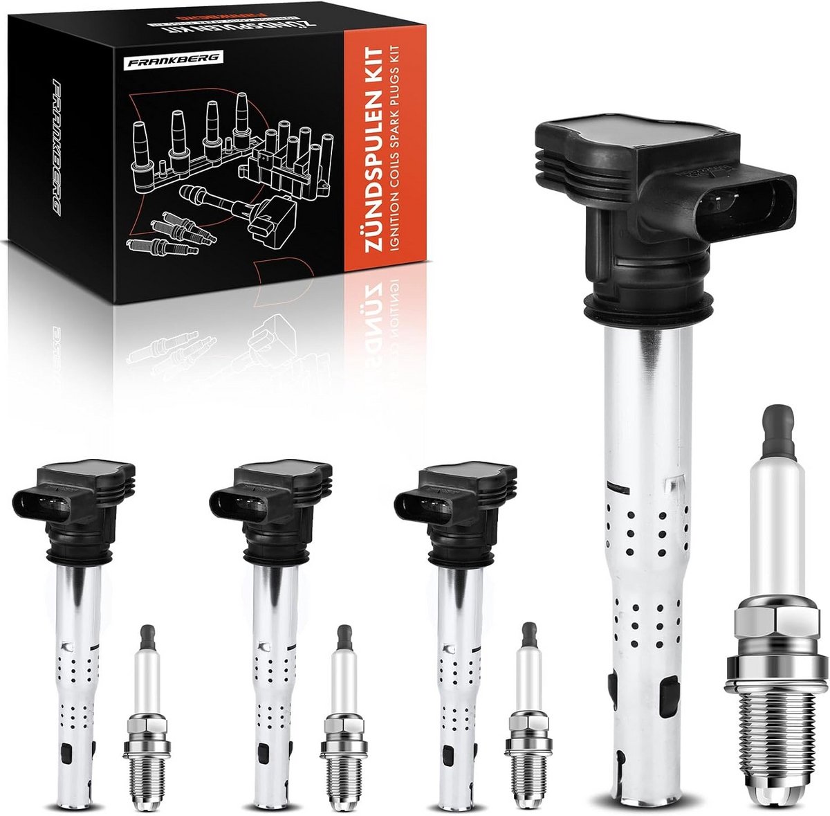 Set van 4 Bobines en Bougies voor 1.8L en 2.0L Benzinemotoren Audi, VW, Seat en Skoda
