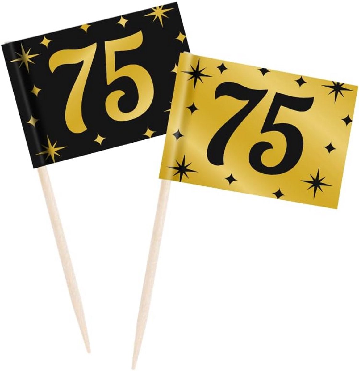 Cocktailprikkers Zwartgoud - Feestdecoratie 75e Verjaardag - 50 Stuks