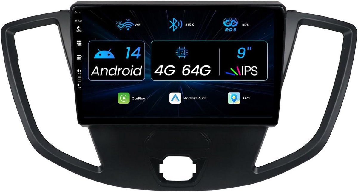Dubbel DIN 9 Inch Android 13 Autoradio met 4G+64G, IPS Scherm & Achteruitrijcamera voor Ford Transit (2015-2018)
