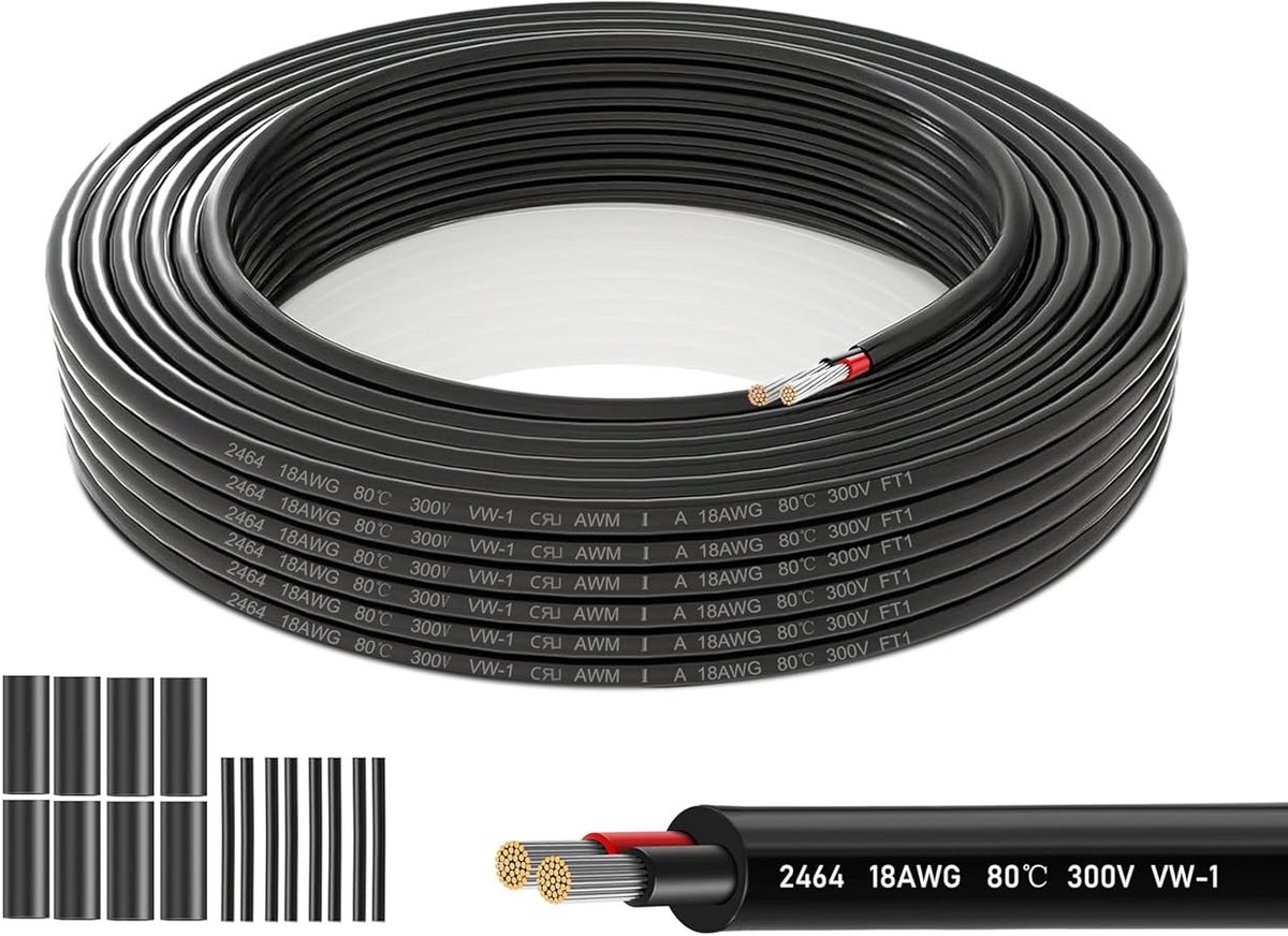 2-aderige 18 AWG Elektrische Kabel 15 Meter Laagspanning voor LED en DIY Projecten