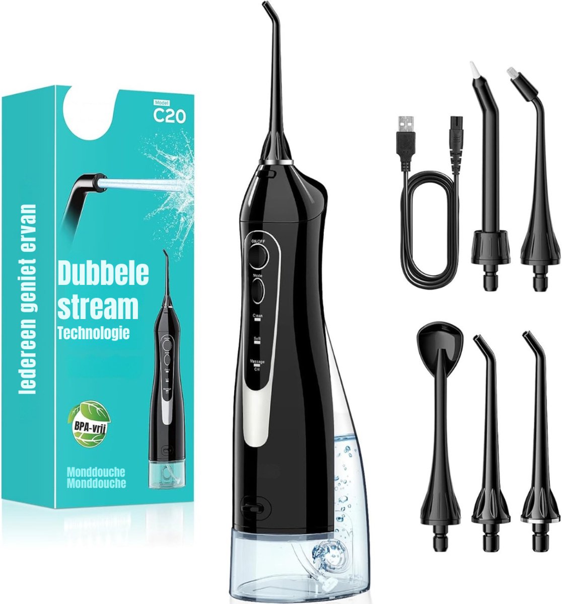 SCH® Monddouche - Waterflosser - Monddouche Waterflosser - Zwart - 31cm x 7cm x 6cm;