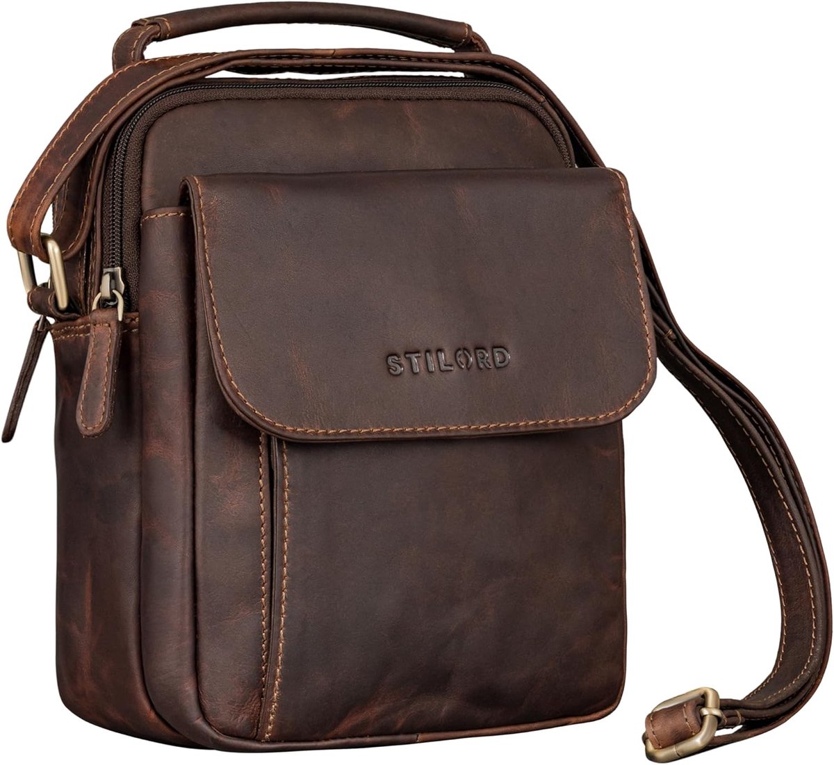 Echt Leer Crossbody Tas Klein voor Tablet 8-8.7 Inch - Schoudertas Unisex Cognac Bruin