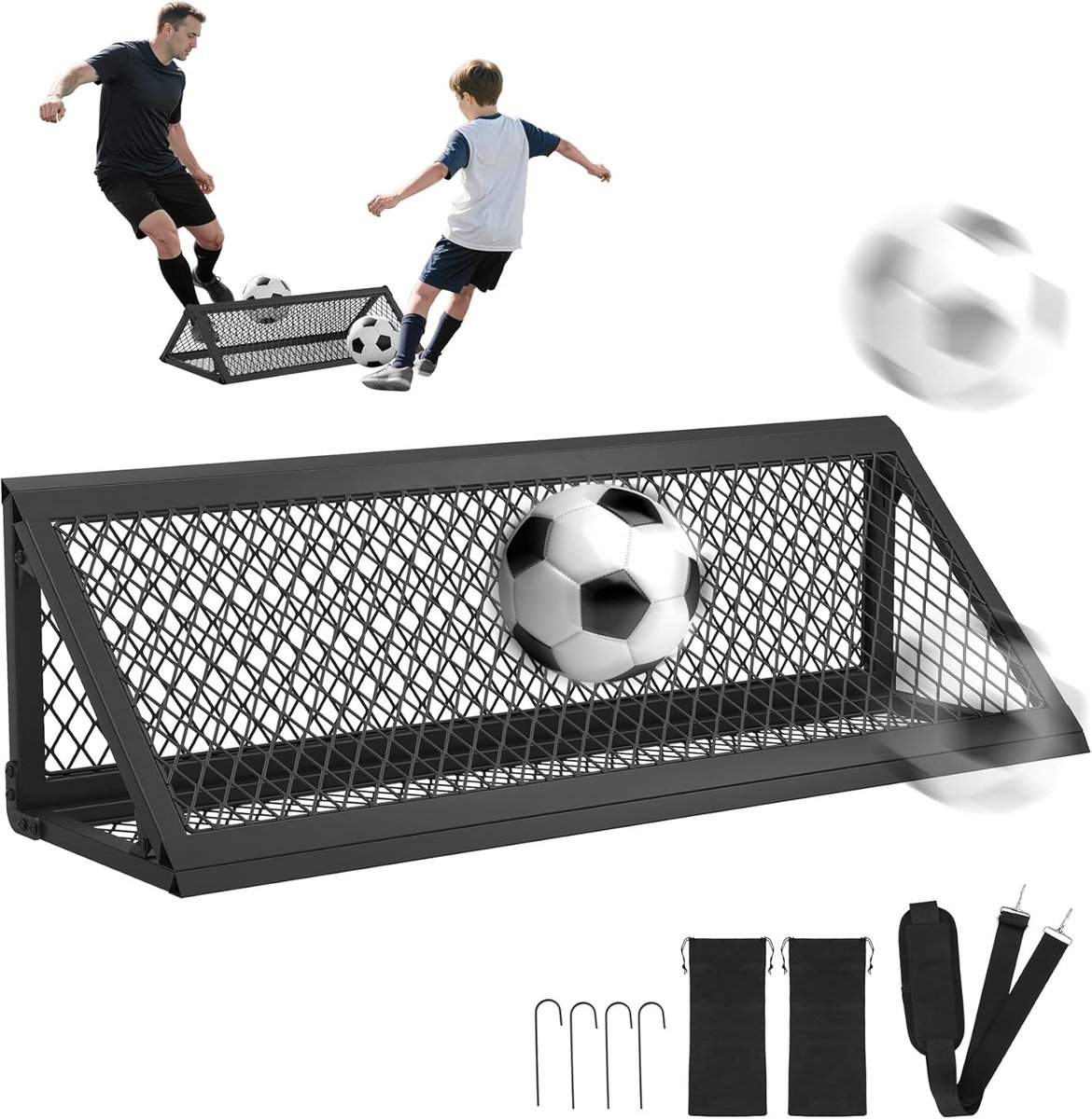 Voetbalmuur Trainingsbord 2-in-1 met 2 Terugslaghoeken voor Team en Solo Training