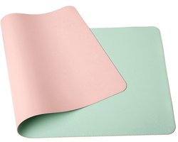 Waterdichte Dubbelzijdige PU Tafelmat 60x30 cm - Laptoponderlegger voor Kantoor of Thuisgebruik (Roze/Lichtgroen)
