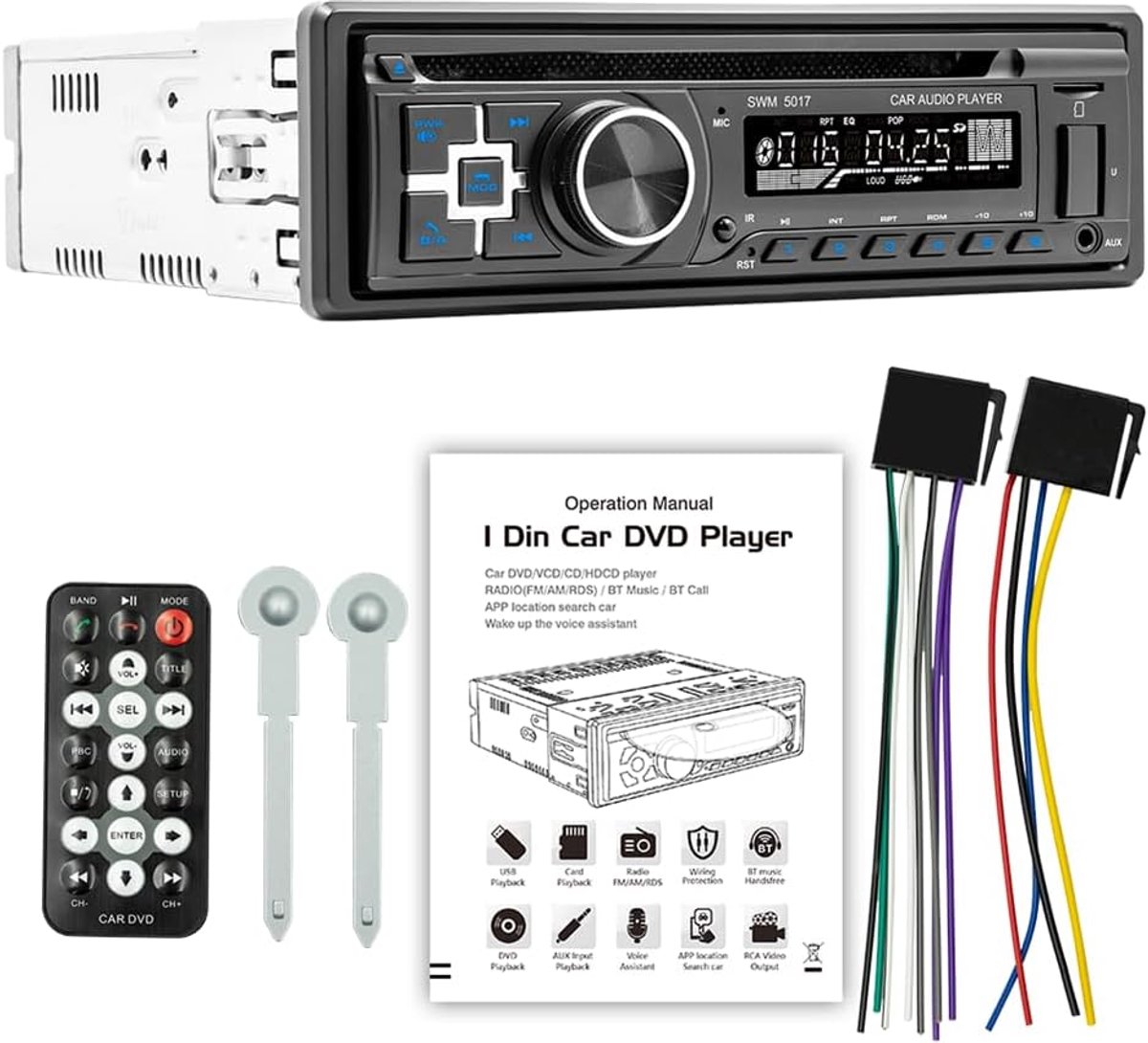 1 DIN Autoradio met Bluetooth, Handsfree Bellen, USB, MP5, AUX en TF Kaartlezer