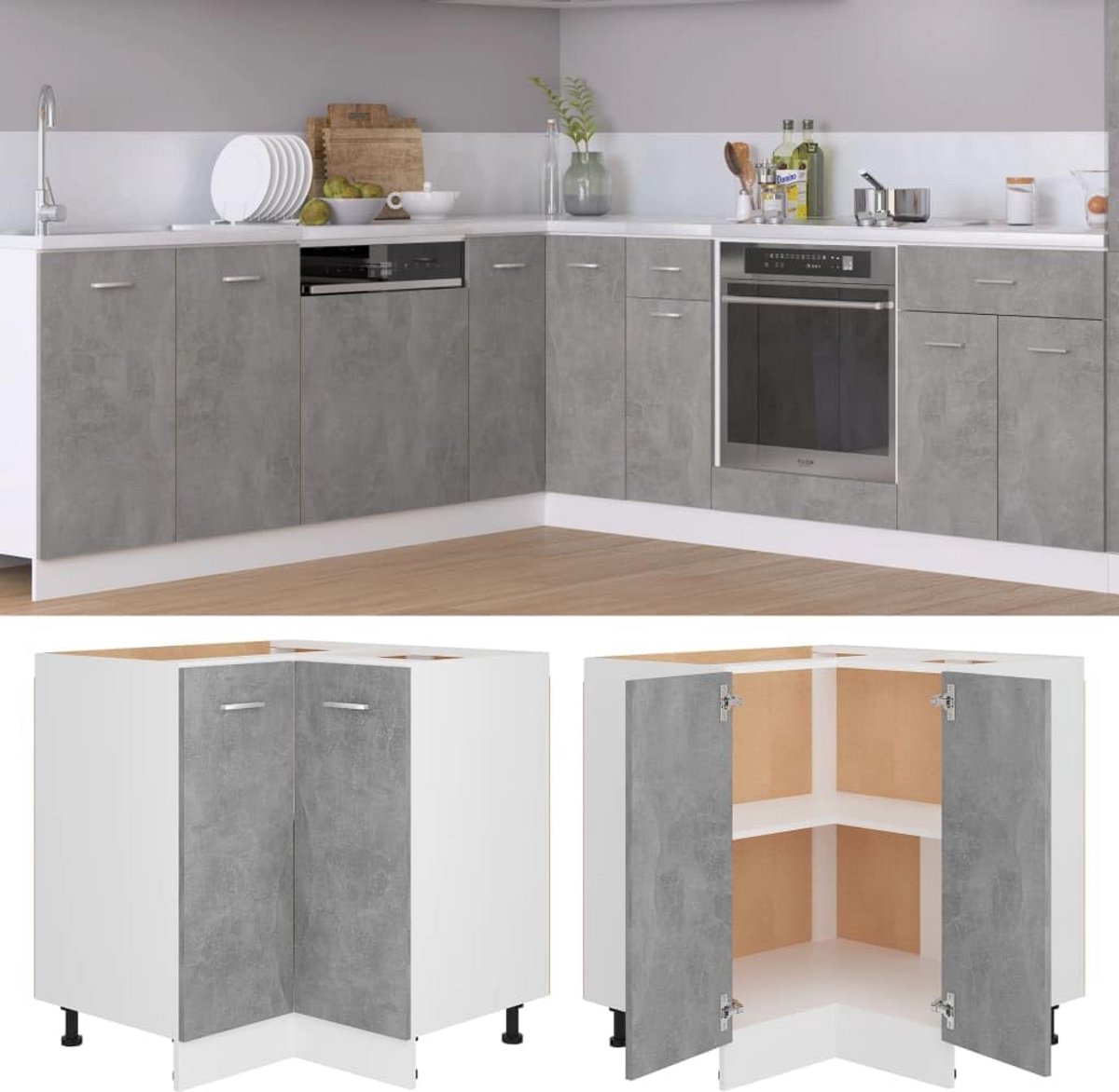 Hoekkast Keuken MDF met 2 Deuren en Legplanken - Compact Opbergmeubel