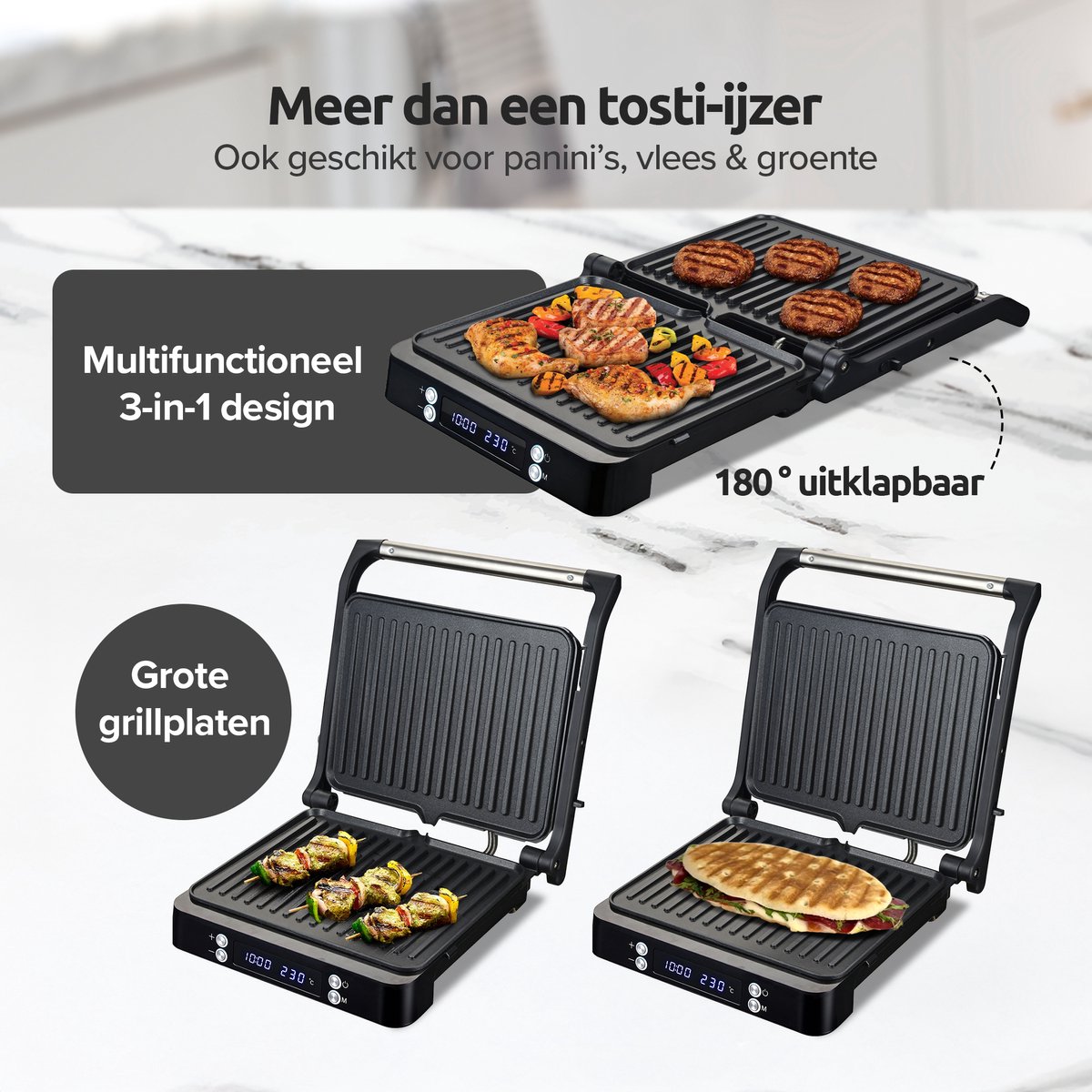 Olvy Tosti Apparaat XL - Panini - Timerfunctie - Temperatuurregeling - Voor 4 Tosti's - Croque Monsieur Toestel - PFAS Vrij - Grill Ijzer - Contactgrill - Apparaten - Uitklapbaar — cadeau in Kookcadeaus - foto 5