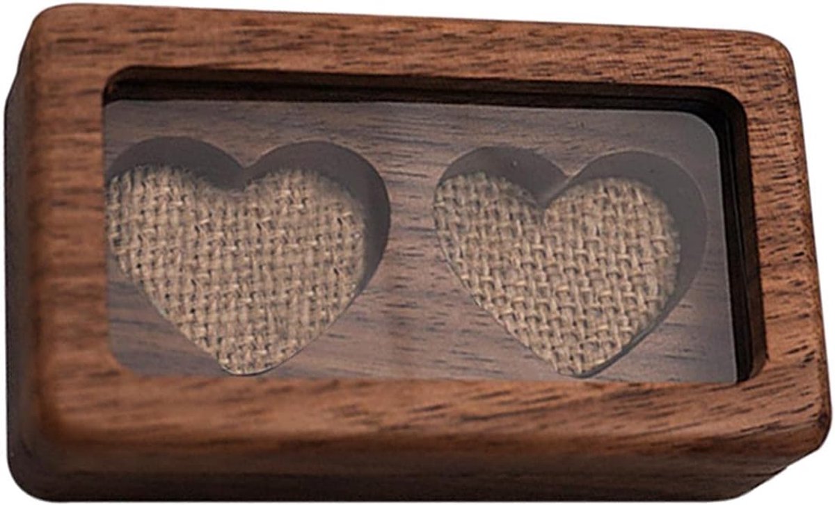 Luxe Houten Ringendoos met Dubbel Hart voor Huwelijksaanzoek en Verloving - Sieraden Opbergkistje