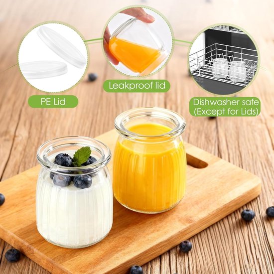 Set van 12 Glazen Yoghurtbekers met Deksel - 200ml Dessertpotjes voor Yoghurt, Pudding en Honing — afbeelding 3