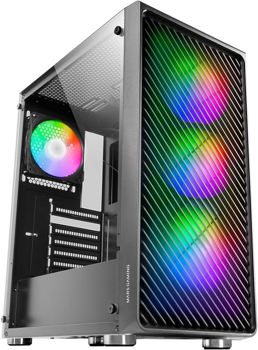 Gaming PC Behuizing Zwart Mid-Tower ATX met Gehard Glas en 4x 120mm ARGB Ventilatoren
