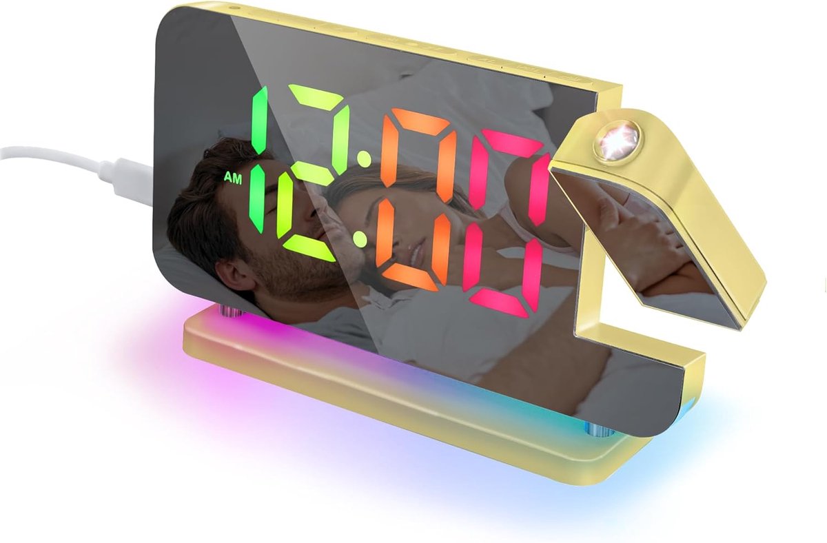 Digitale RGB Wekker met 180° Projectie en Nachtlampje voor Nachtkastje