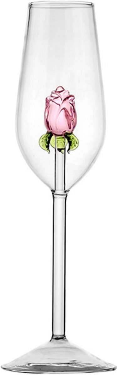 Elegant Champagneglas met Ingebouwde Roos voor Speciale Gelegenheden