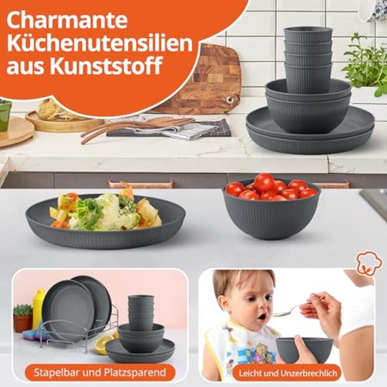 Ultiluxe® Camping Serviesset - 12 Stuks - Picknick Servies - Kampeerservies - 4 Personen - Outdoor Servies - Stapelbaar - BPA-vrij - Grijs — afbeelding 4