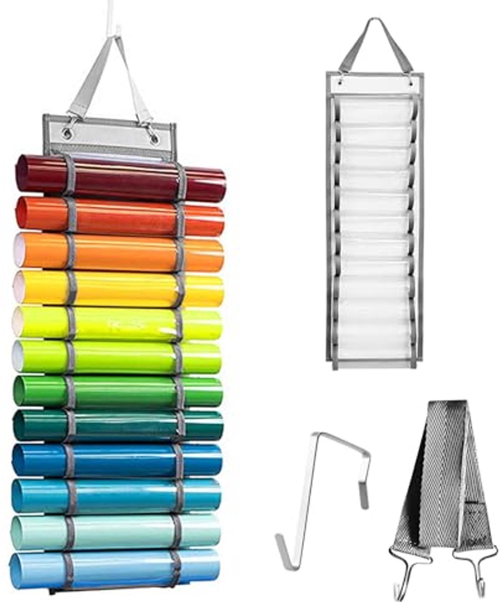 Ultiluxe® Vinyl Rollenhouder - Cadeaupapier Organizer - Hangende Opbergtas - Inpakpapier of Vinyl Rollen - 12 vakken - Opbergoplossing - Wandmontage - Ruimtebesparend - Grijs
