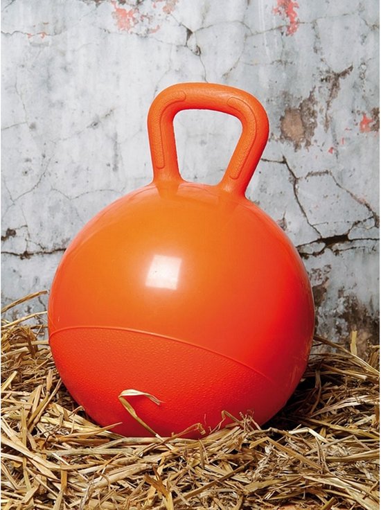 Oranje springbal met handvat.