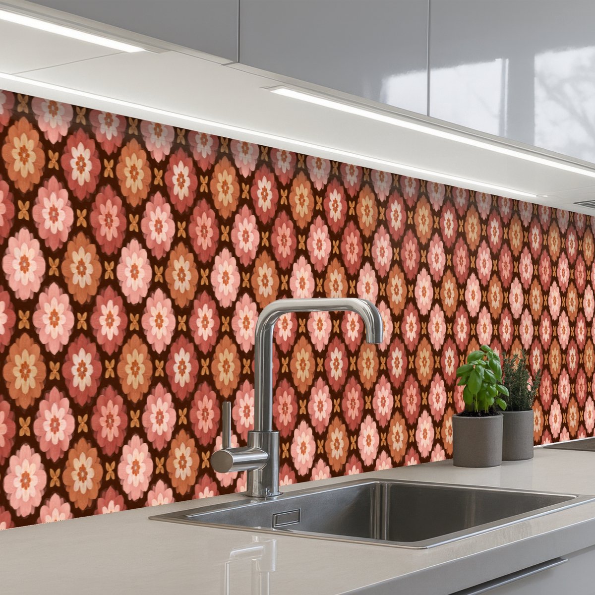 Keuken achterwand 450x60 cm - Spatscherm zelfklevend Geometrisch - Bloemen - Kleurrijk - Muurbeschermer - Spatwand fornuis