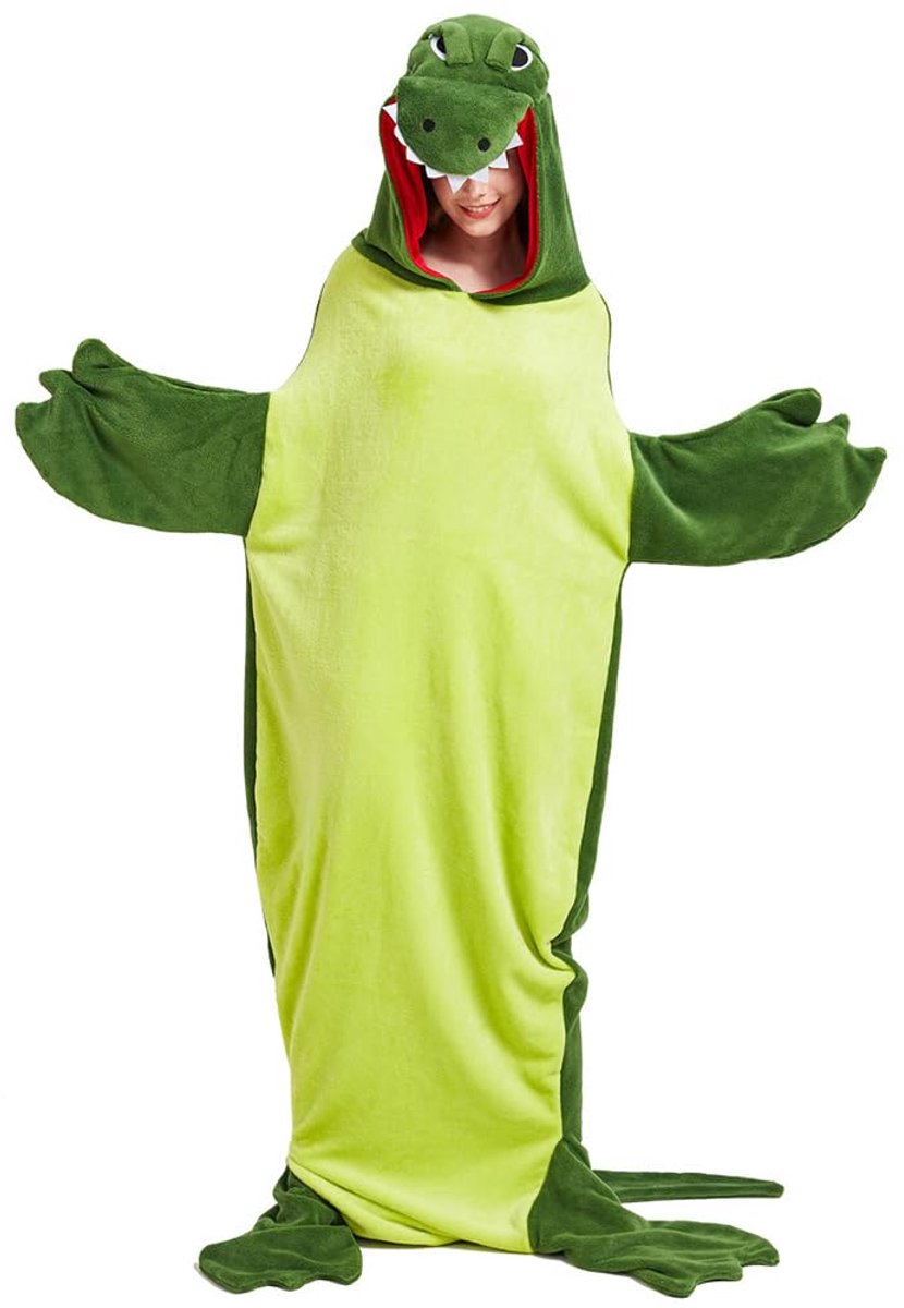 Krokodil Jumpsuit Kostuum - Comfortabele Flanellen Decken - Voor Volwassenen, Maat L