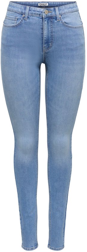 Lichtblauwe skinny jeans met hoge taille en lichte wassing.