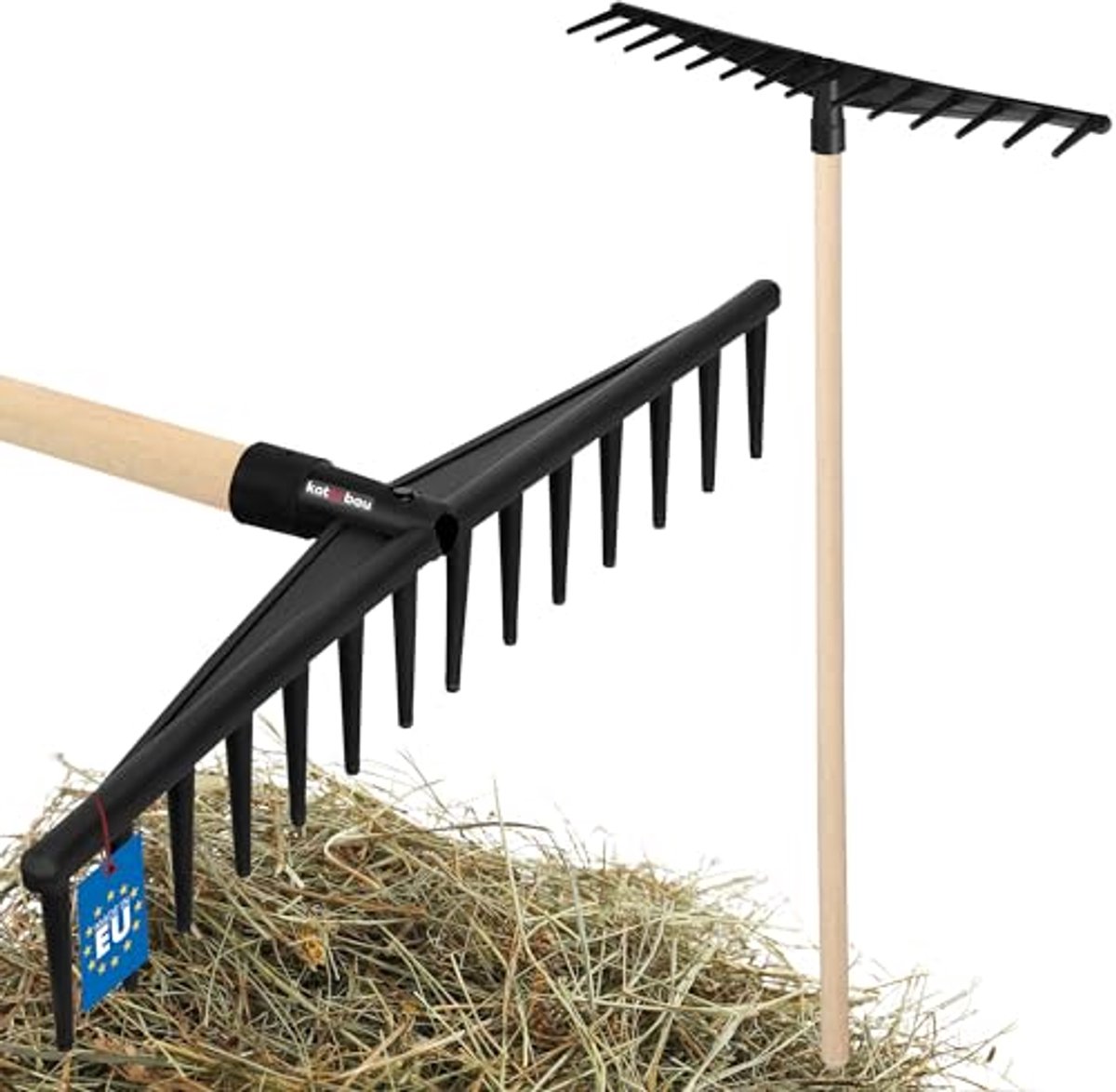 KOTARBAU® Bladhark, Tuinhark, Kunststof, 59 cm, Zwart, 14 Tanden, Bladbezem, met Steel, voor Gras En Heg, Lichtgewicht Hark, Stevige Hark