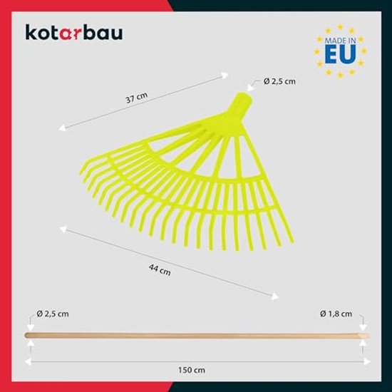 KOTARBAU® Bladhark, Tuinhark van Kunststof, 44 cm, Kersen, met Steel, Gazonhark, Waaierbezem, Lichtgewicht Hark, Stevige Hark van Merkloos	 — afbeelding 3