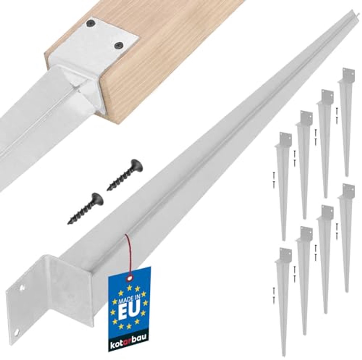 KOTARBAU® 8 Stuks Paalhouder, Paalvoet, Verzinkt Staal, 500 mm, Zilver, 50 x 60 mm, Paalhouders voor Schutting, Puntpaalhouder, Paalhouder om in de Grond te Slaan