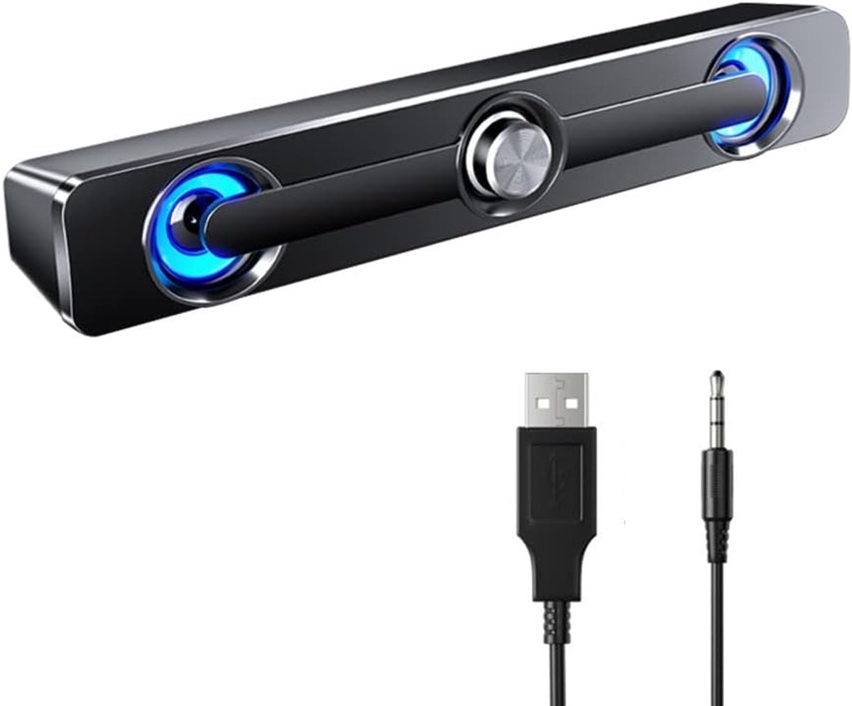 Stereo PC Luidsprekers met USB en AUX-aansluiting en Blauwe LED Verlichting