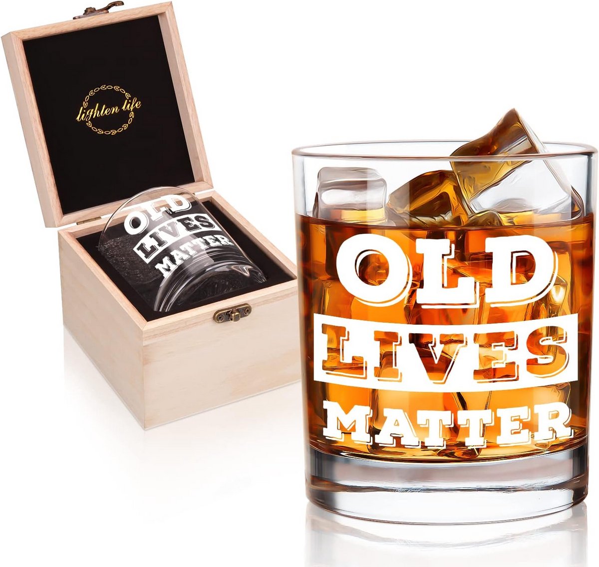 Grappig Vaderdag of Verjaardagscadeau Whiskyglas in Luxe Houten Geschenkdoos