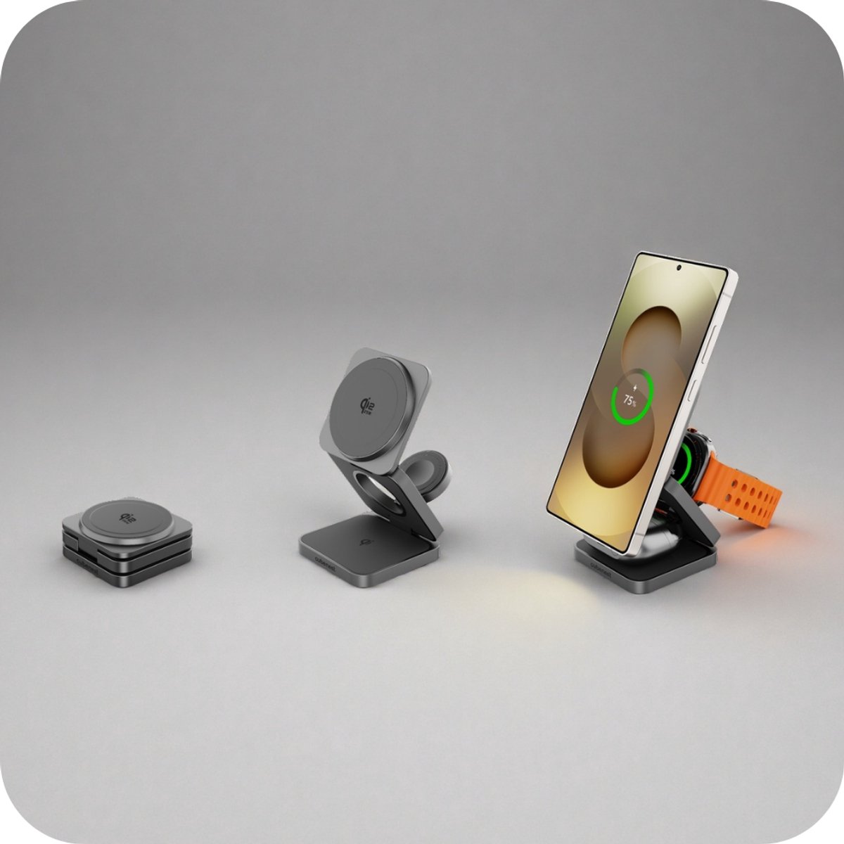 Cubenest SQS312 Pro - 3-in-1 Draadloze Oplader - 35 W Snellader - Qi2.2 Oplaadstation - Opvouwbaar - Geschikt voor Samsung en Apple smartphones - Buds en Airpods - Galaxy Watch - grijs – foto 5