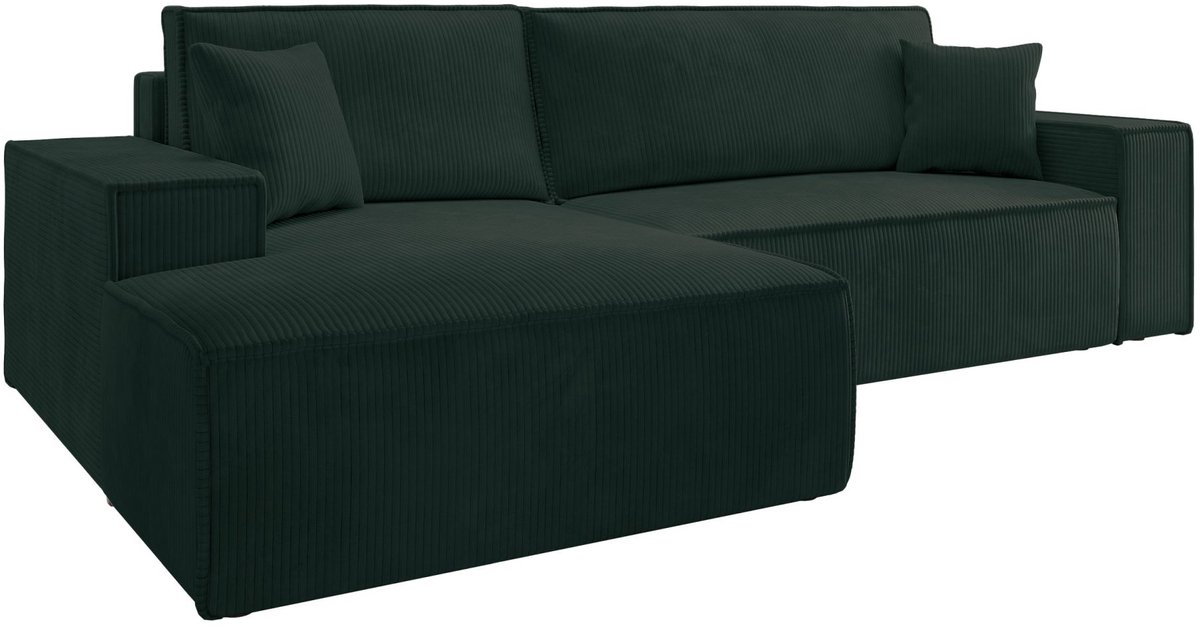 Selsey Farese - Hoekbank met slaapfunctie - met beddengoedcontainer - L-vormig - Corduroy - Linkerkant - Groen