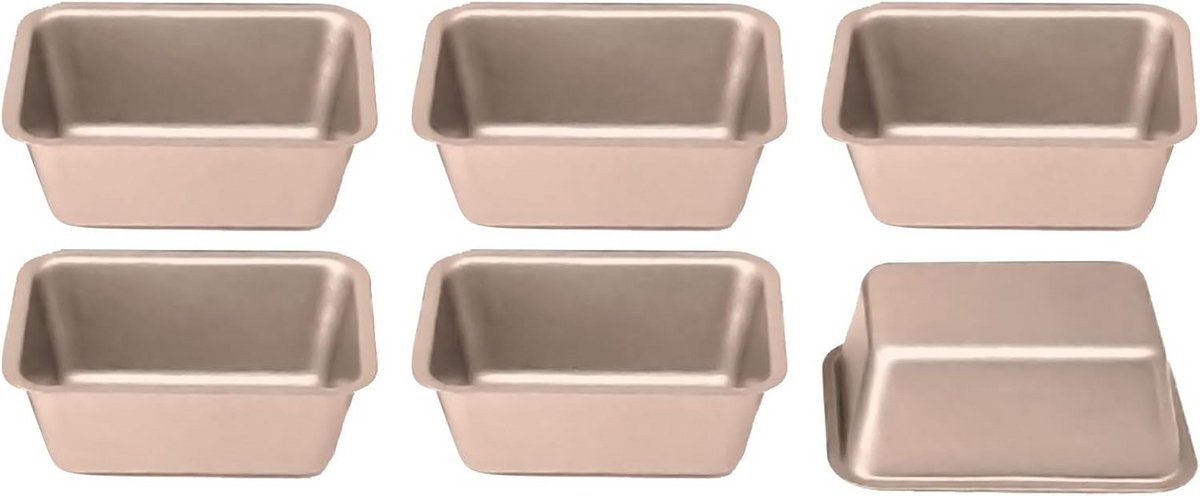 Set van 6 Mini Broodvormen Rechthoekig, Koolstofstaal, Antiaanbaklaag