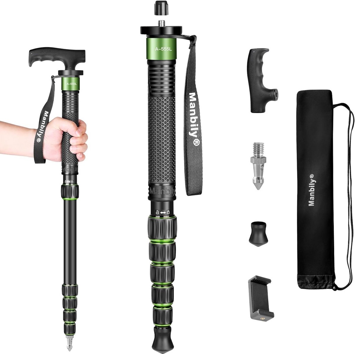 Professionele Camera Monopod 155cm - 2-in-1 Statief & Wandelstok voor DSLR & Camcorder