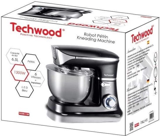 Krachtige Keukenmachine met Grote Kom (6,5L) - Zwart - 1300W Mixer & Kneedmachine van Merkloos — afbeelding 2