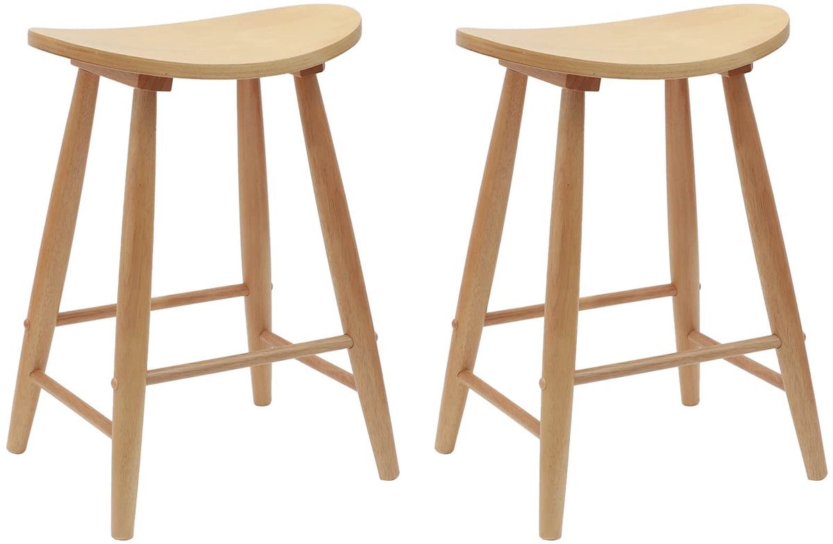 vidaXL - Eetstoelen - 2 - pcs - Naturel - 46 - x - 37 - x - 63 - cm - Massief - Rubberhout