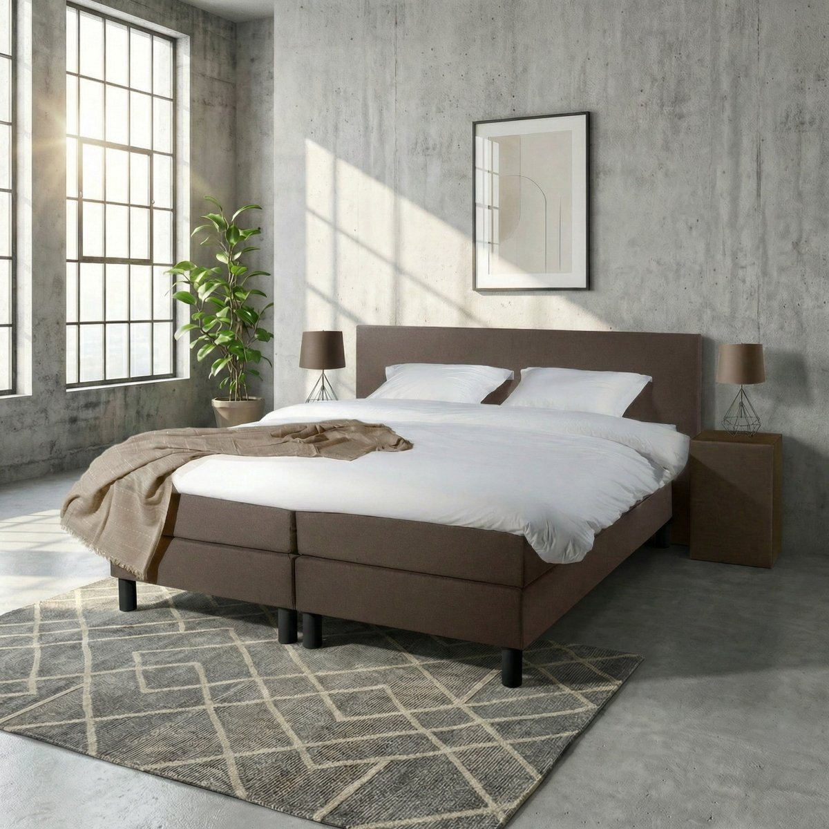 Mörgenn Boxspring Comforta - Pocketvering - Bruin - 80x210 cm - Inclusief Dekbed en Kussens