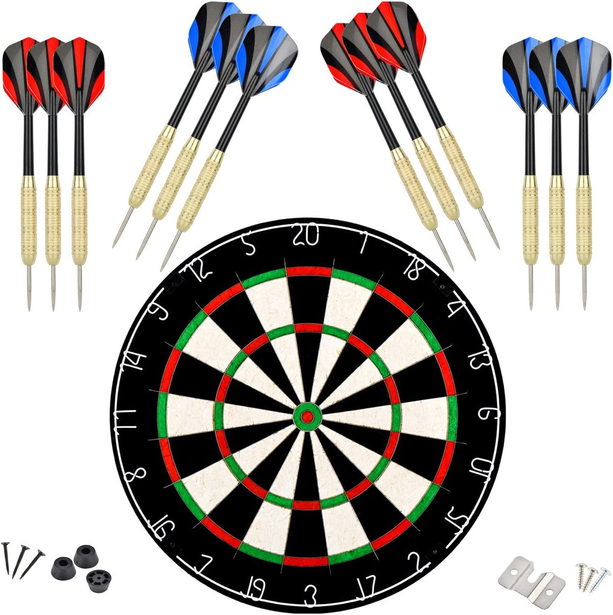 Professioneel Steeltip Dartbord met Vaste Bullseye, Inclusief 18g Darts en Montagemateriaal