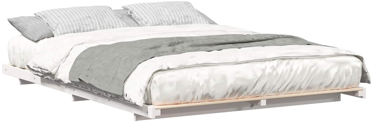 vidaXL Bedframe - Wit - 140 - x - 200 - cm - Massief - grenenhout