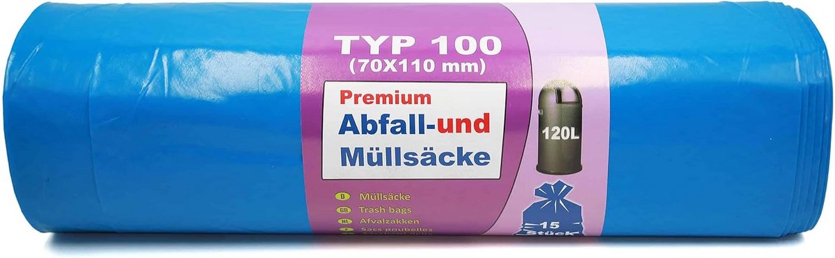 200 Extra Sterke Vuilniszakken 120 Liter - Scheurvast LDPE Afvalzakken