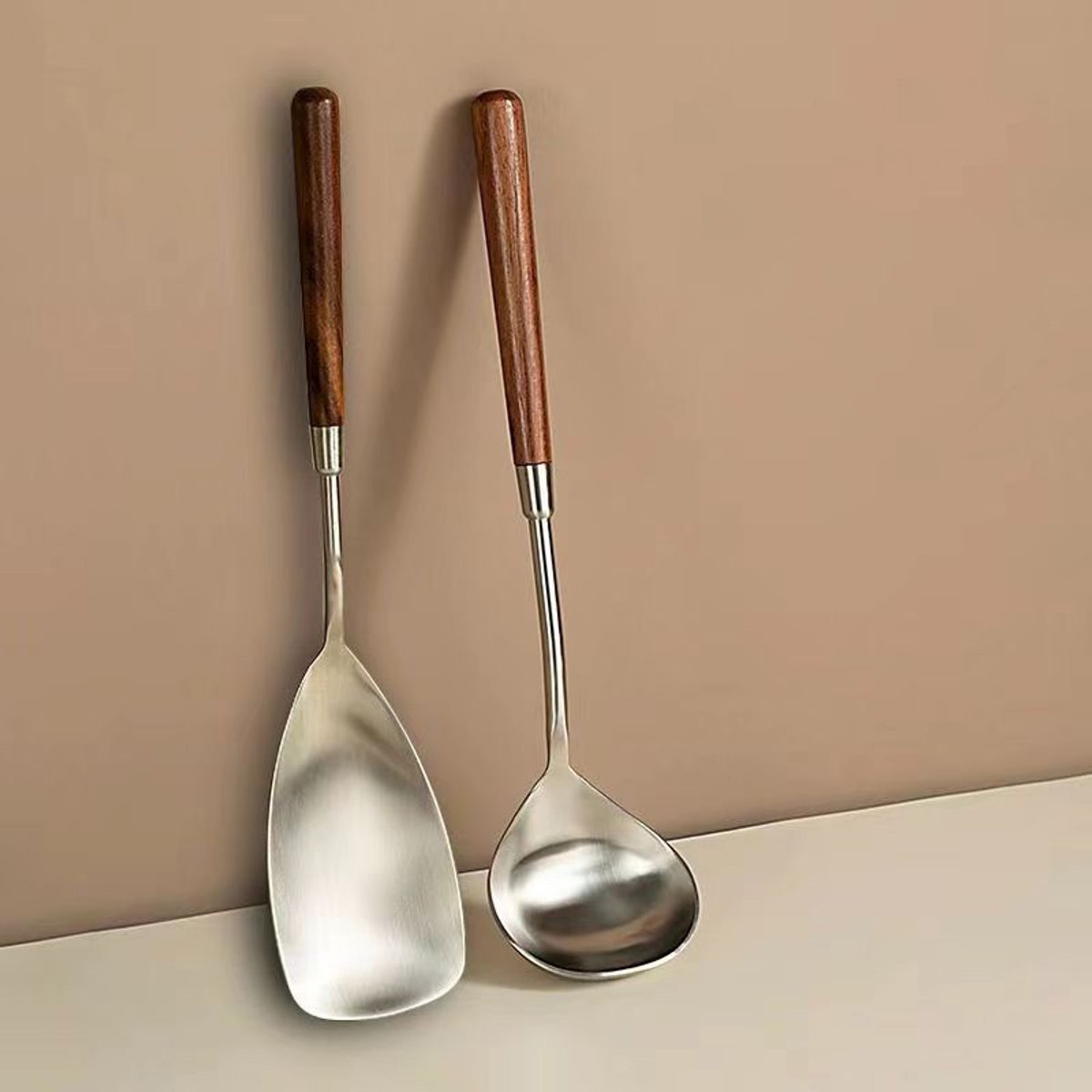 Profile Spatel - RVS-Wokspatel en Soeplepelset – 23,5 cm Wokspatel – 304 Roestvrijstaal