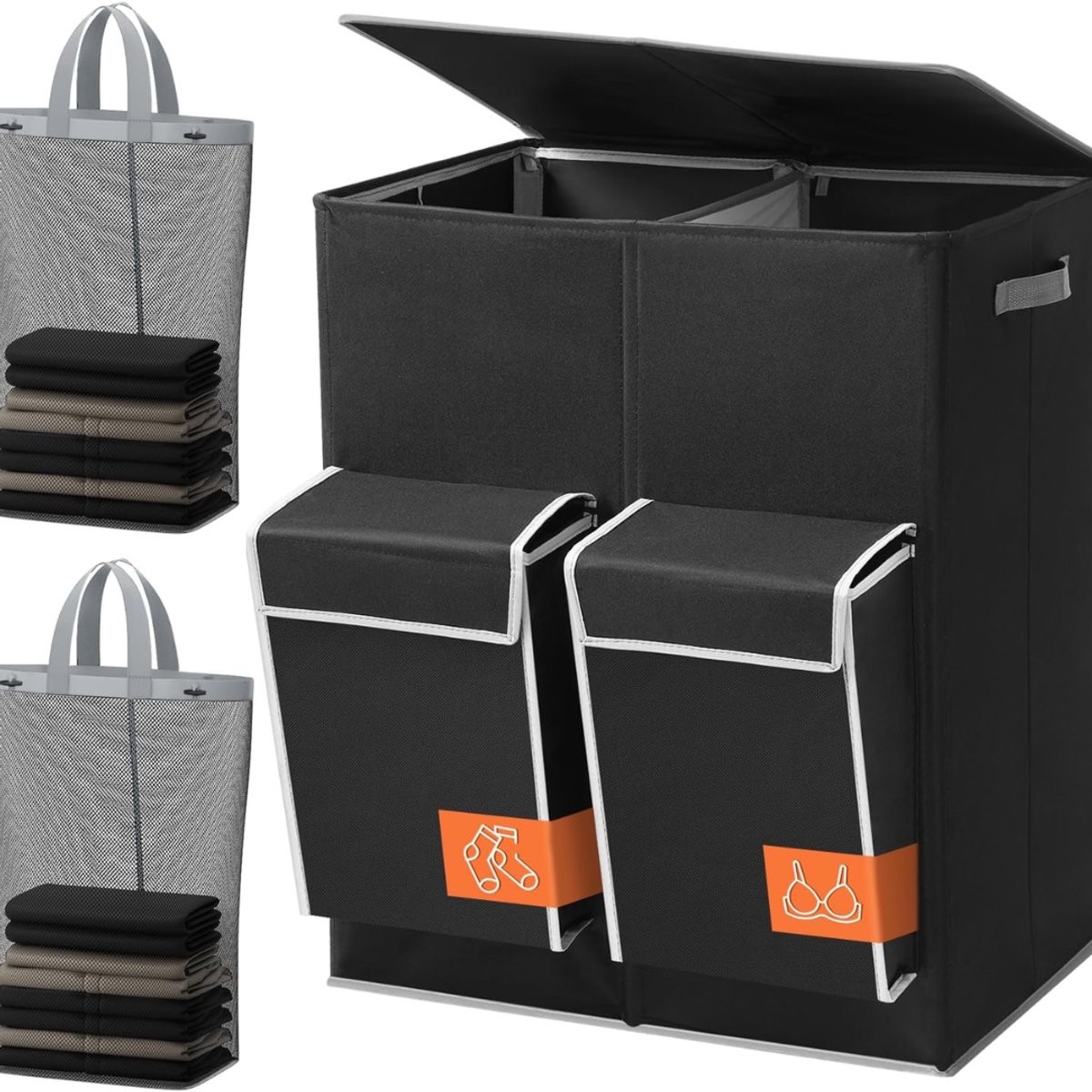 RWB® Wasmand 4 Vakken - Wasmand Vier Vakken - Wasmand - Zwart - 58 x 40 x 70 cm