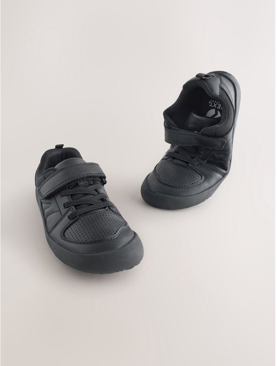 Next - Jongens - Barefoot leren elastische veterschoenen voor school met 1 klittenbandje - Zwart