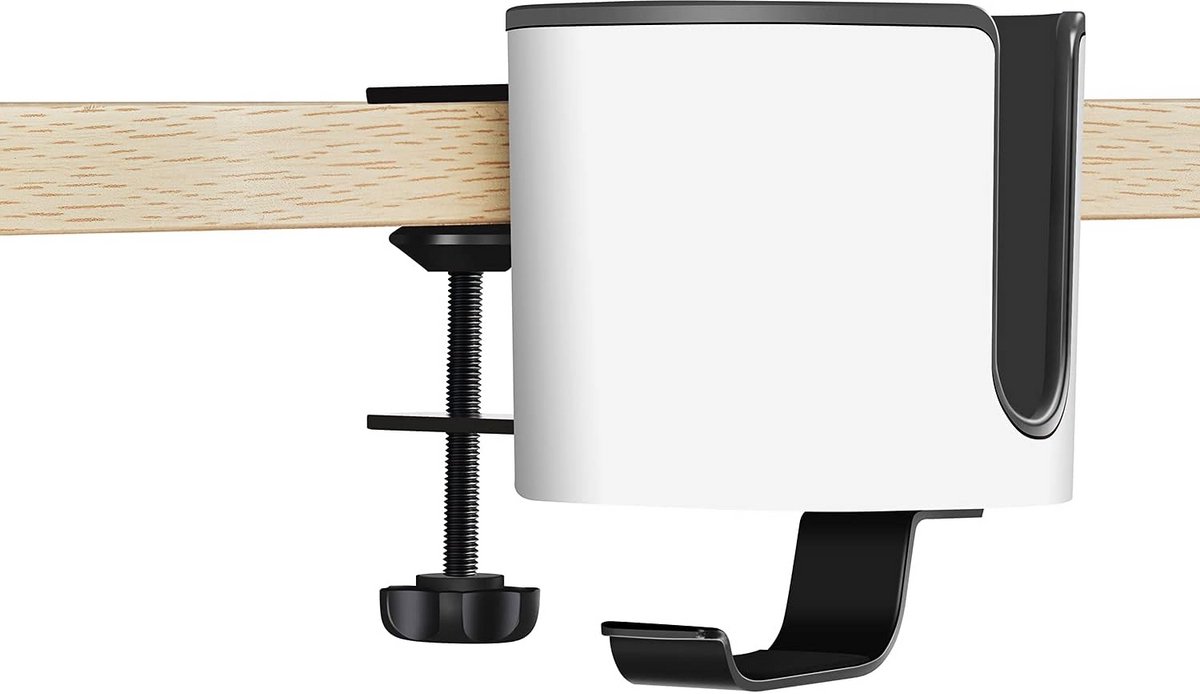 Universele 2-in-1 Bekerhouder met Onder Bureau Hoofdtelefoonhaak - Wit