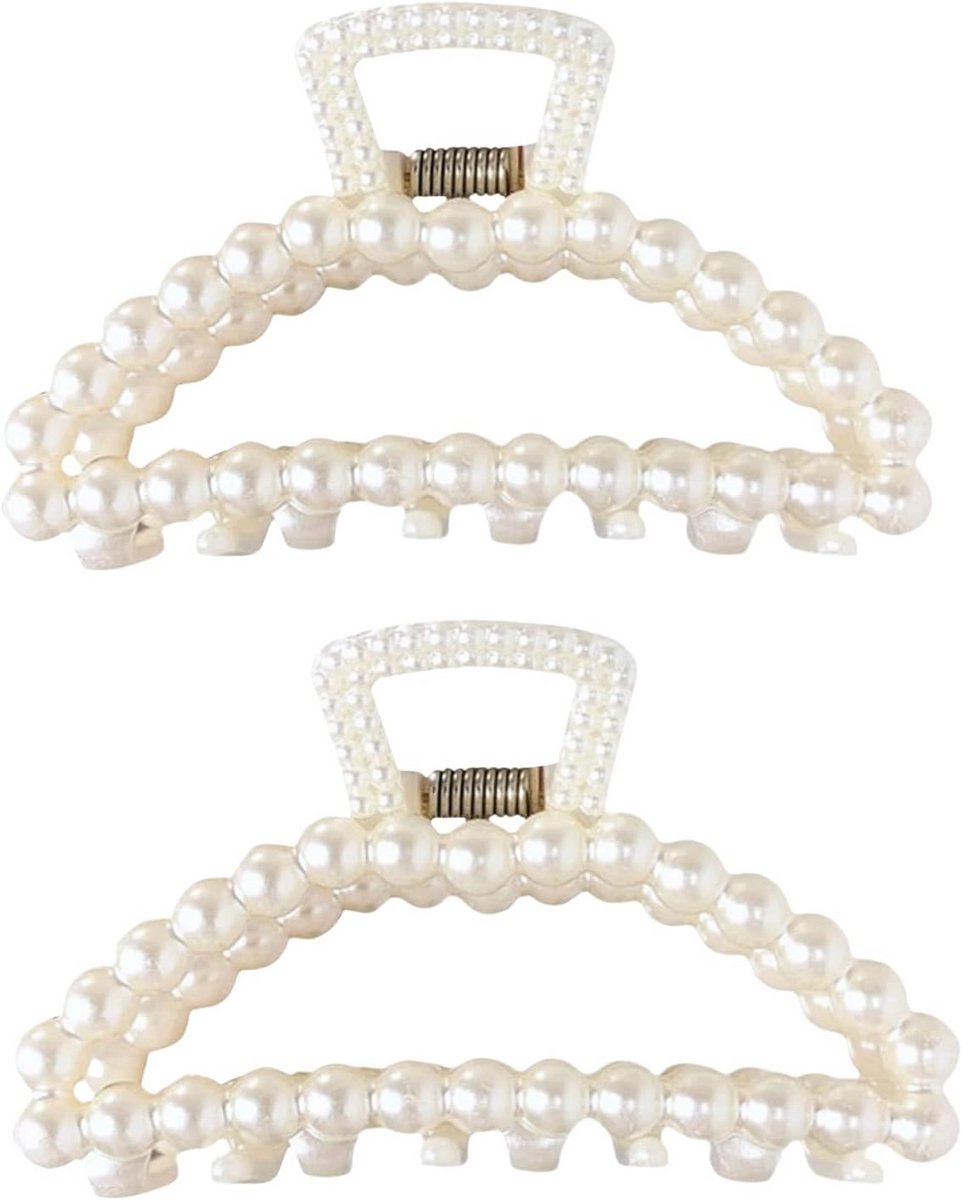Grote Witte Haarspeld met Klem voor Dik en Dun Haar - Stijlvolle Pareldetails