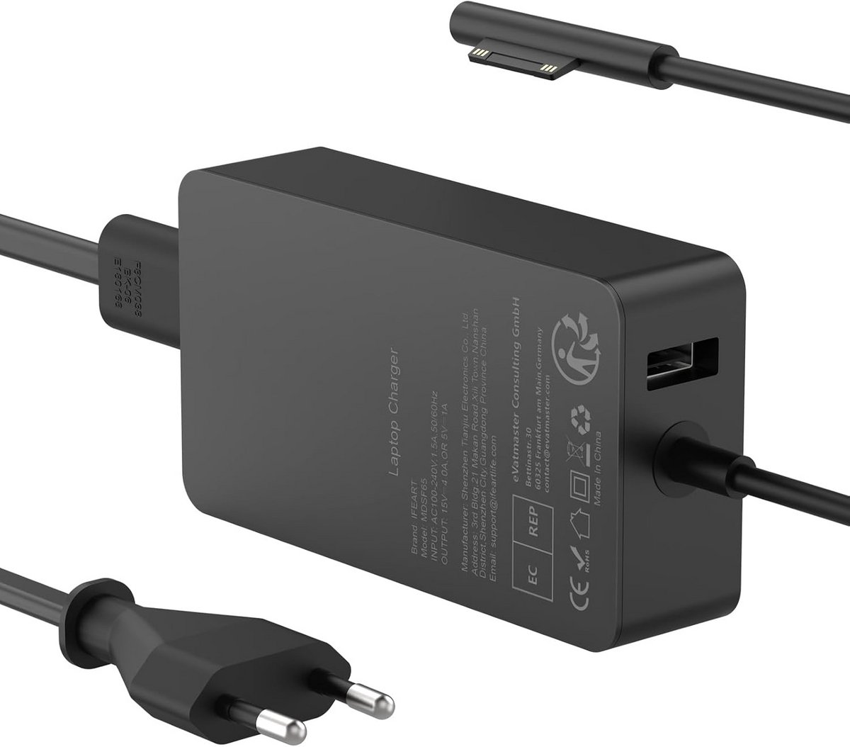 65W Oplader met USB-poort voor Surface Pro, Laptop, Go en Book (15V 4A)