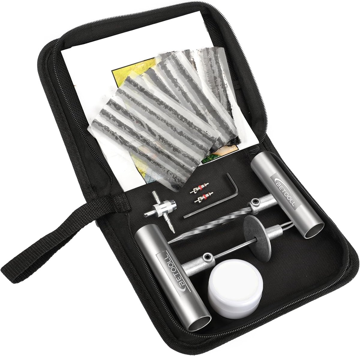 Bandenreparatieset - Lekke band reparatie - Onderweg repareren - 24-delige set - Compacte tas - Klassiek groen