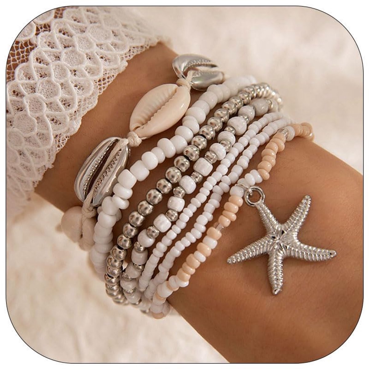 Muschelarmband - Boho-Stijl - 12,7 x 10,16 x 0,99 cm