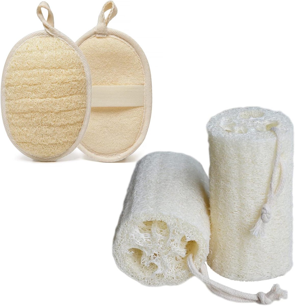 Natuurlijke Loofah Sponsset: Zachte Scrub voor Lichaam en Afwas (4 Delig)